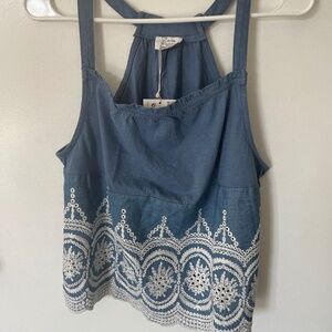 Zara denim / cotton embroidered  top